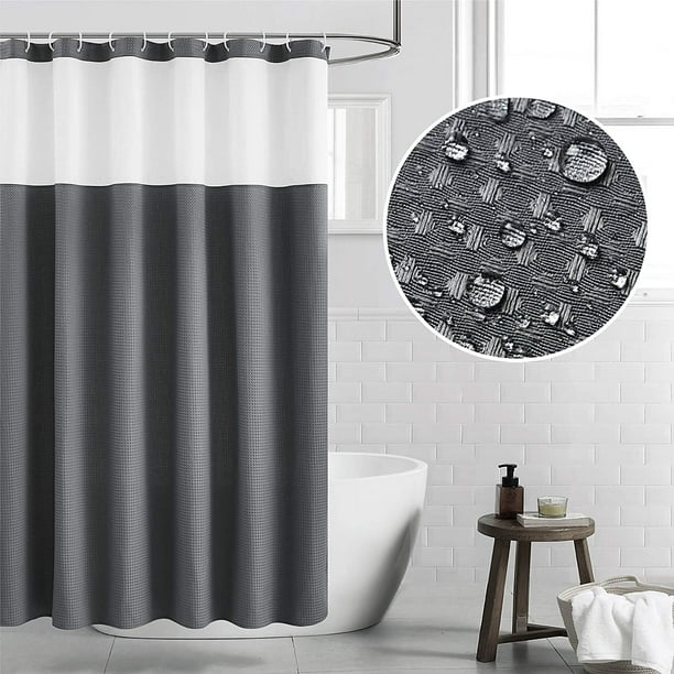 Fabric Shower Curtain Dark Gray Waffle Weave For Bathroom Waterproof With 12 Hooks Machine Washable 72x72 Inch Com Fabric Shower Curtain Dark Gray Waffle, Dark Gray Shower Curtain