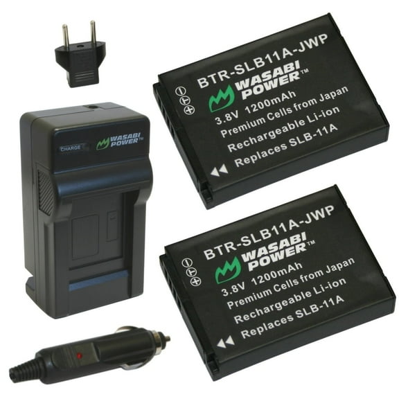Wasabi Power Battery (2-Pack) and Charger for Samsung SLB-11A
