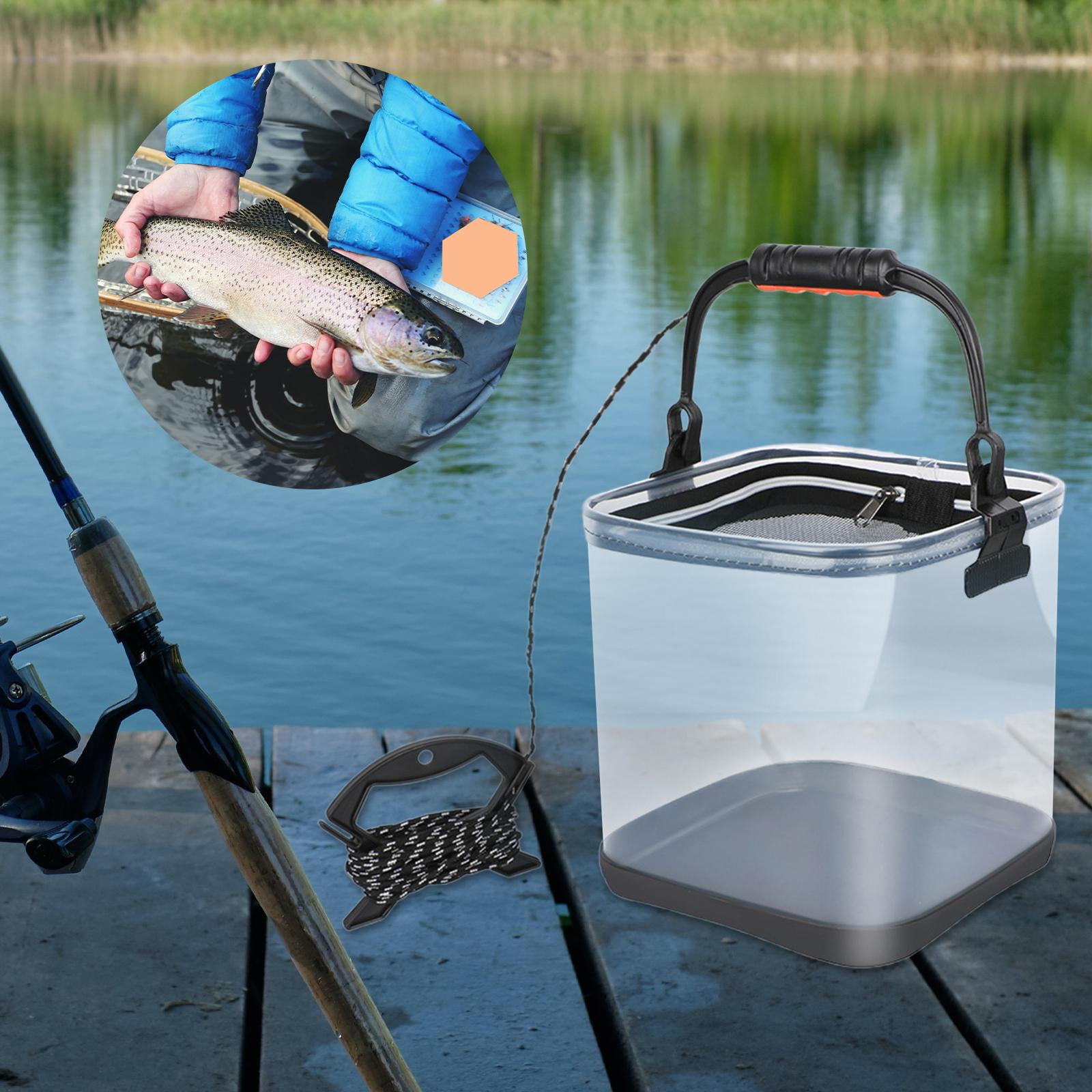 Cheers.us Fishing Bucket Foldable Fishing Bait Bucket Multifunctional Portable Folding Fishing Minnow Bucket Fish Live Bait Container Outdoor Camping