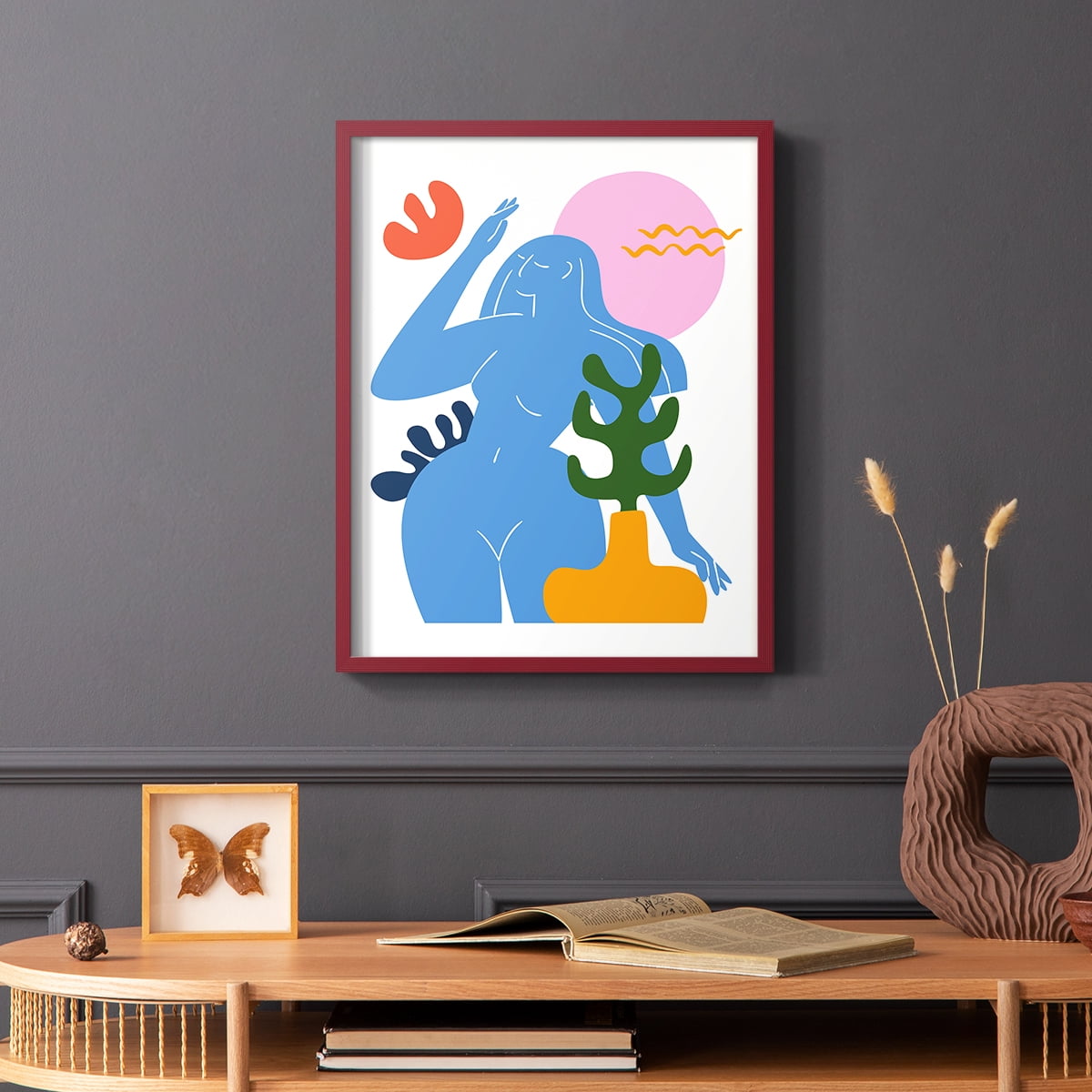 Matisse CDXLVII in Red Solid Wood Framed Print No Nail Hanging