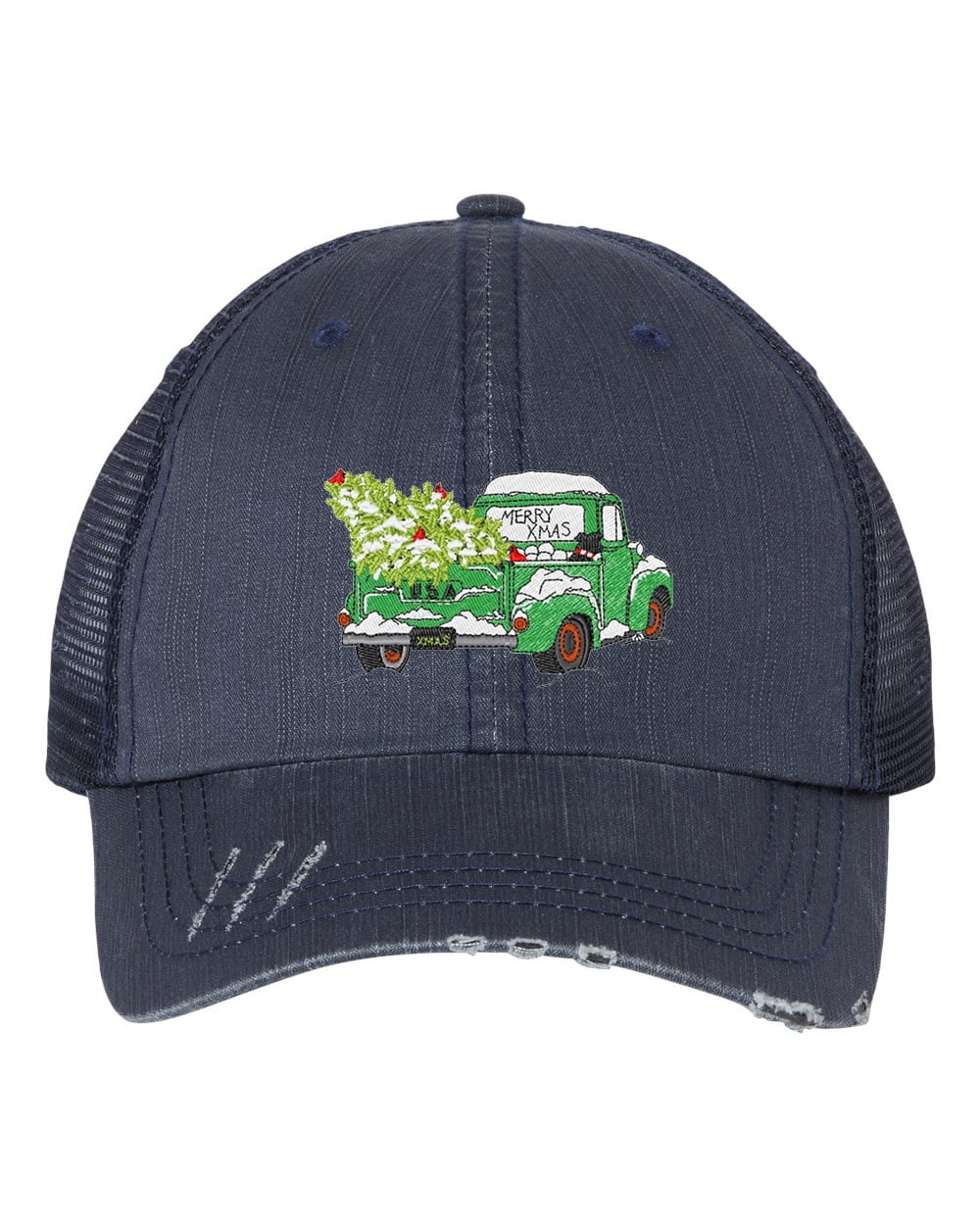 Women\'s Embroidery Adjustable Washed Distressed Casual Trucker Hat Christmas Embroidered Womens Wear – Trucker Hats, T-Shirts, Crewnecks  main image 4