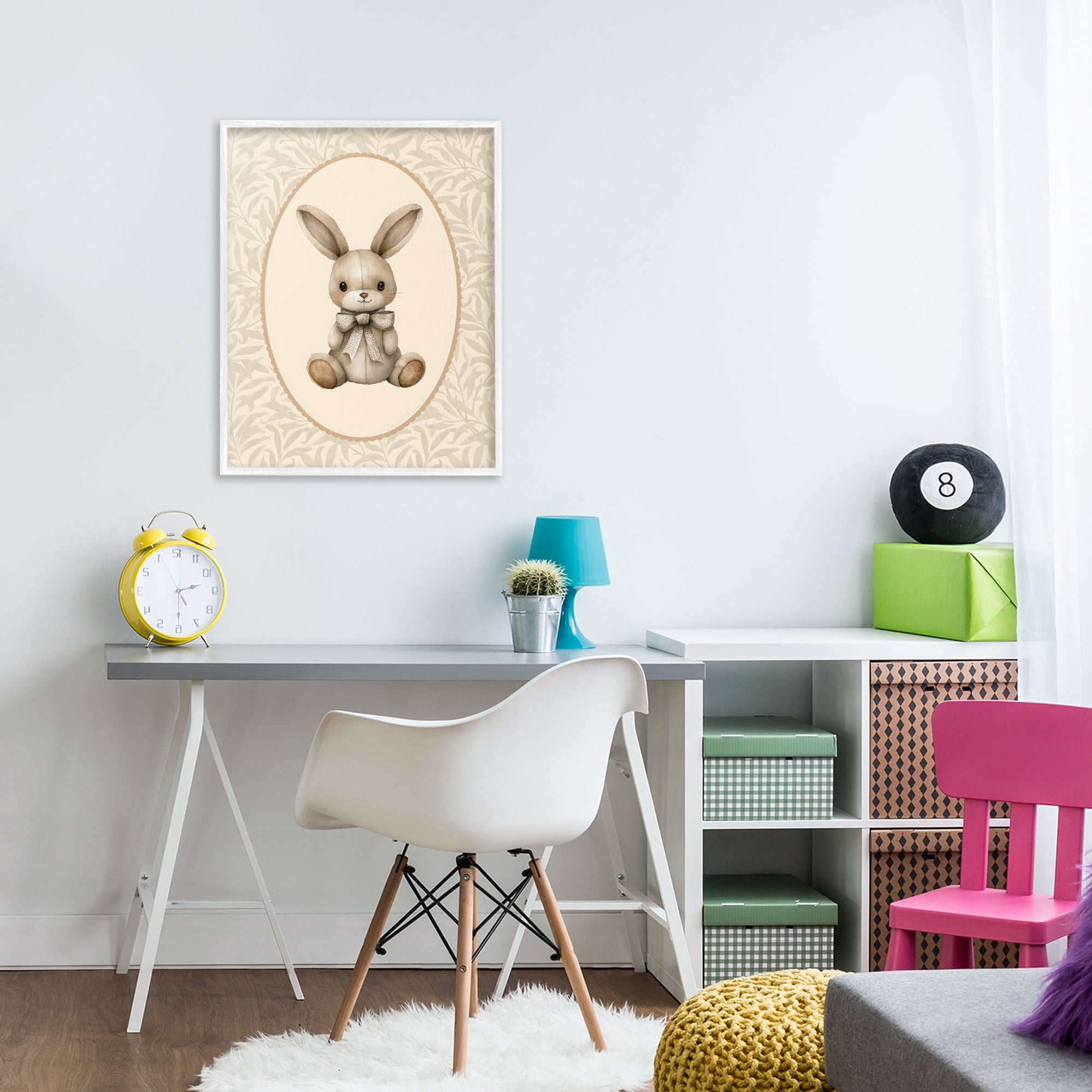 Stupell Industries Neutral Bunny in Oval Border White Framed Giclee Art, design by LSR Design Studio