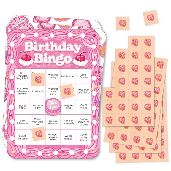 Big Dot of Happiness Hot Girl Bday - Find the Guest Bingo Cards and Markers - Vintage Cake Birthday Party Shaped Bingo Game - Set of 18