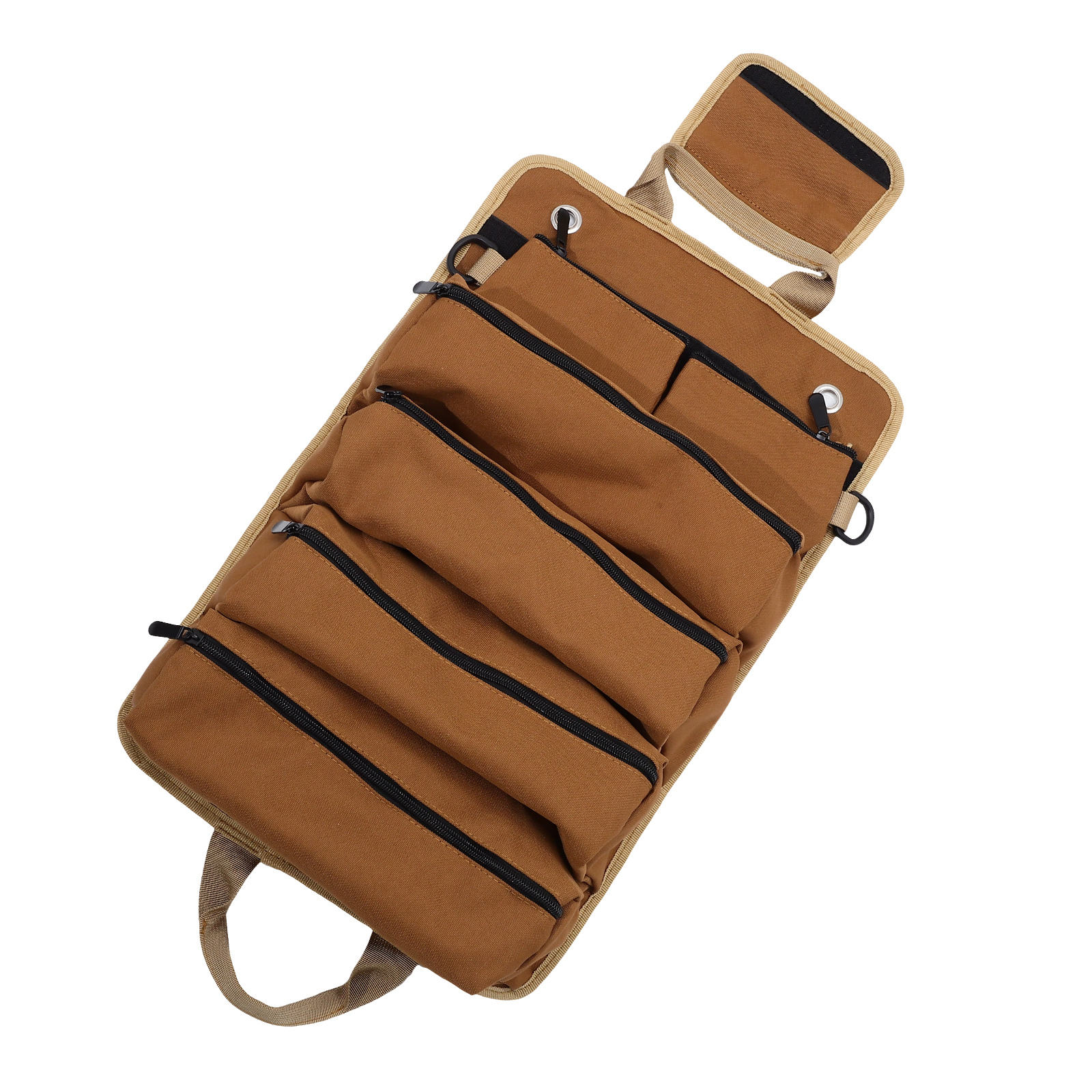IBASETOY Khaki Tool Roll Organizer Portable Tool Bag for Gardening Electrical and Woodworking Professionals