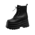 thumbnail image 2 of Viluyesy Womens Platform Boots, Round Toe Combat Shoes Thick Sole Lace-Up Fashion Motorcycle Boots Black US6.5, 2 of 6