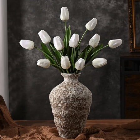 Lyacmy 12 Pack White Tulips Artificial Flowers Indoor, Real Touch Latex Faux Tulips Flower with Large Full Buds for Spring Summer Table Centerpiece Decorations
