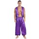 thumbnail image 3 of Conjunto de satén con adornos dorados del príncipe árabe de Halloween para hombre, chaleco abierto por delante y pantalones de cintura elástica, trajes de danza del vientre para Cosplay de cuentos de, 3 of 5