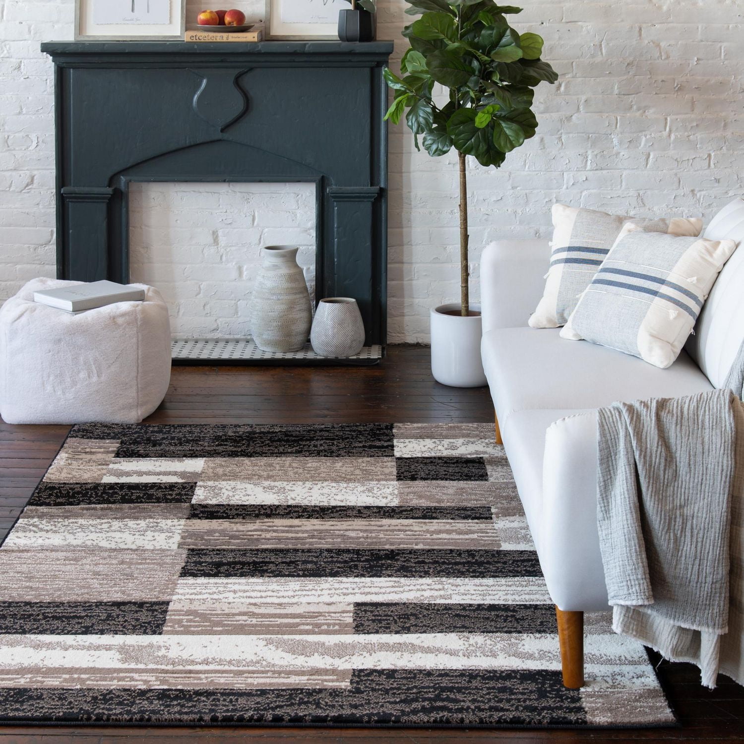 Hometrends Alo Cream and Black Woven 5x7 Area Rug, Modern Casual Area Rug