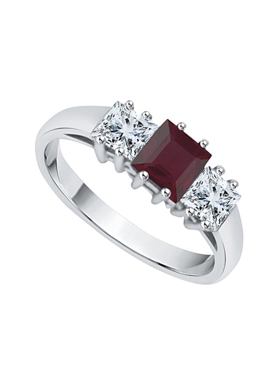 Princess Cut Diamond and Ruby Engagement Ring in 10K White Gold (1 1/5 cttw, H-I, I3)