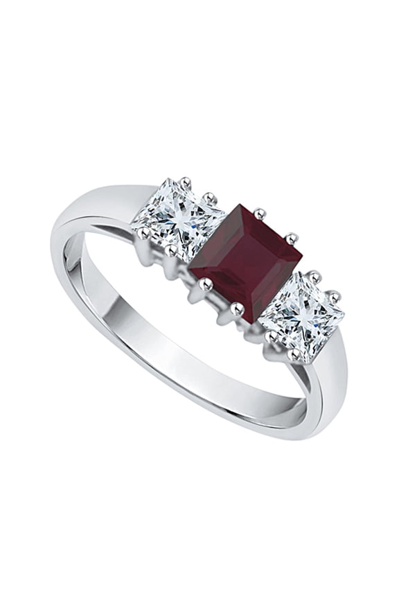 Princess Cut Diamond and Ruby Engagement Ring in 10K White Gold (1 1/5 cttw, H-I, I3)