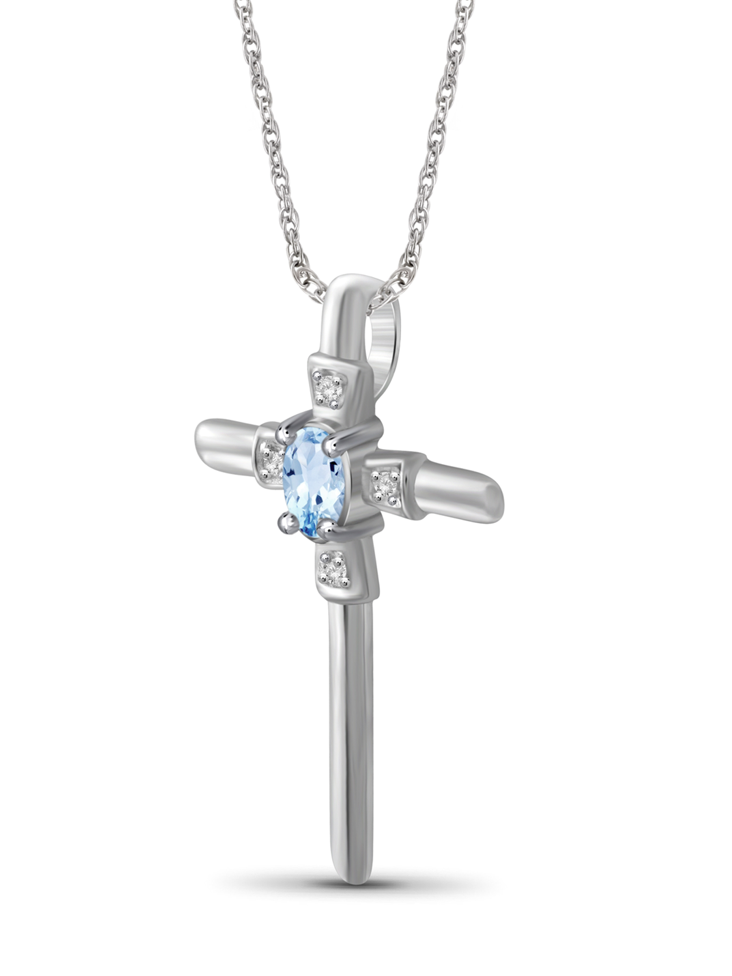 JewelersClub Sky Blue Topaz Cross Necklaces for Women – Sterling Silver Cross Necklace for Women .925 Sterling Silver Cross with White Diamond Accents – Hypoallergenic Cross Pendant