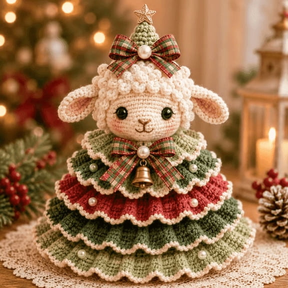 Crochet Animal Christmas Tree DIY Kit, Adorable Crochet Animal & Layered Tree Holiday Craft Kit