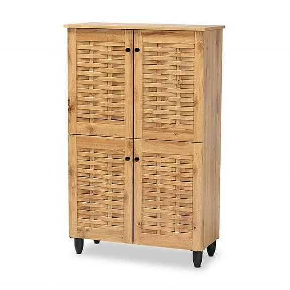 Baxton Studio Oak Brown Finished Wood 4-Door Shoe Storage Cabinet