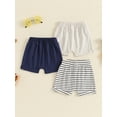 thumbnail image 4 of Suealasg Toddler Boys 3Packs Summer Shorts Solid Color Striped Elastic Waist Casual Short Pants 3M 6M 12M 18M 24M 3T Baby Boys Button Shorts, 4 of 7