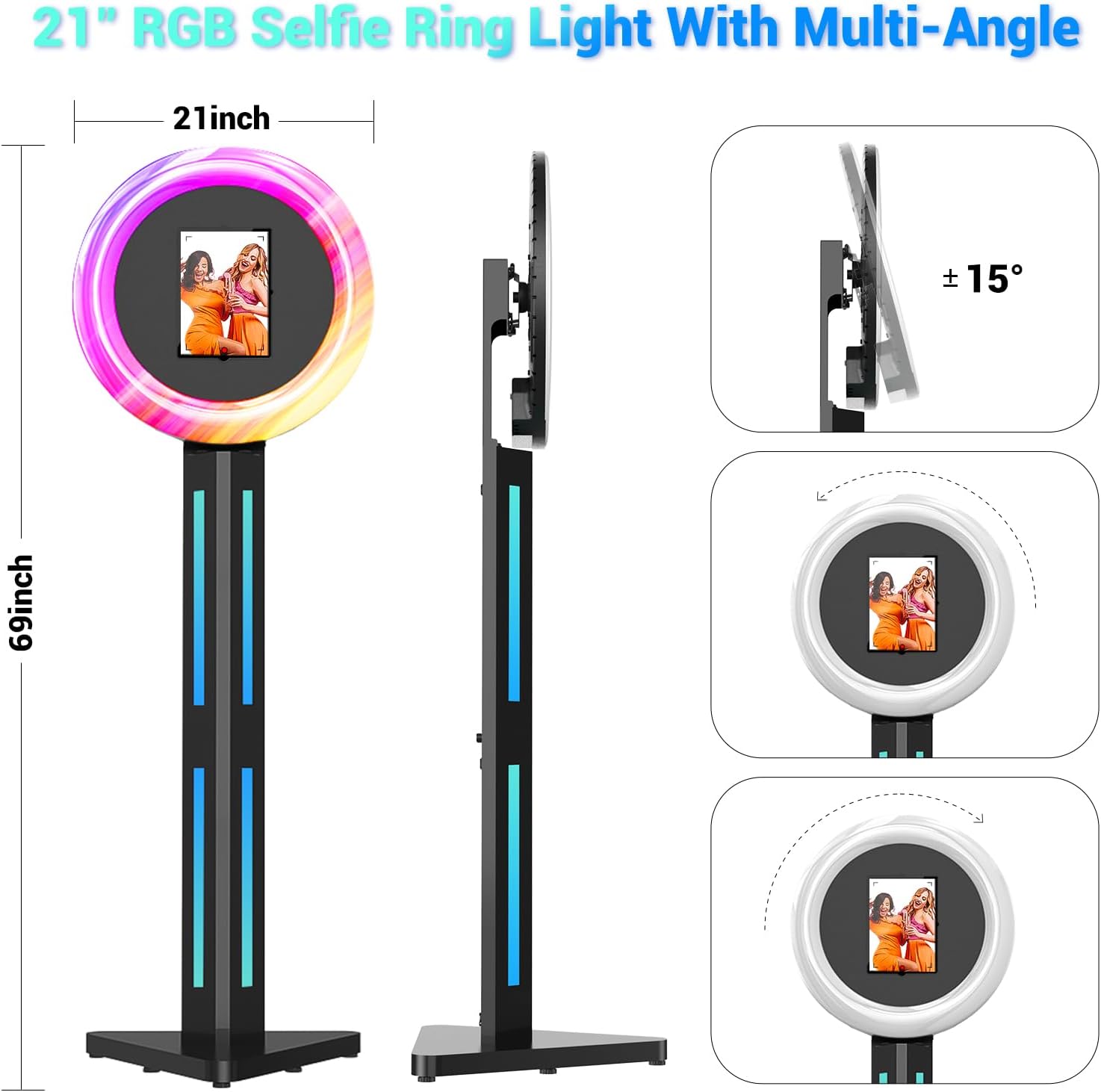 MWE Photo Booth Stand for ipad 12.9'' 10.9'' 10.2'' with Ring Light Software APP and Remote Control, RGB Lights Music Sync, Flight Case,White