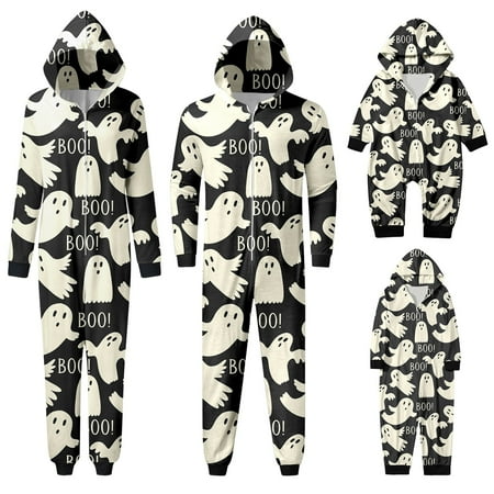 

XUNHAO Matching Halloween Family Outfit Day Hooded Zipper Jumpsuit Romper Jumpsuit Comfy Home Loungewear Pajamas Cute Family Set