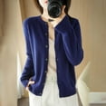 thumbnail image 2 of JGGSPWM Women's Wool Crewneck Cardigan Sweaters Casual Warm Soft Long Sleeve Knit Outwear Dark Blue 2XL, 2 of 5