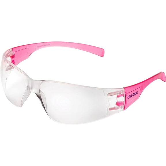 Frameless Petite Safety Glasses, Scratch Resistant, Clear Lens, Pink Frame, Lot of 12