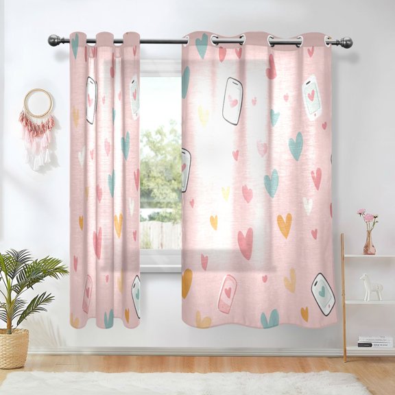 Yayeee Window Curtains Set of 2 for Living Room Light Filtering 63"x42", Love in The Air