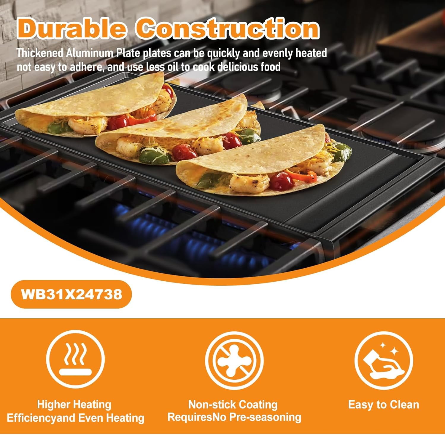 WB31X24738 Stove Griddle Replacement for  Models,  Aluminum Frying Pan