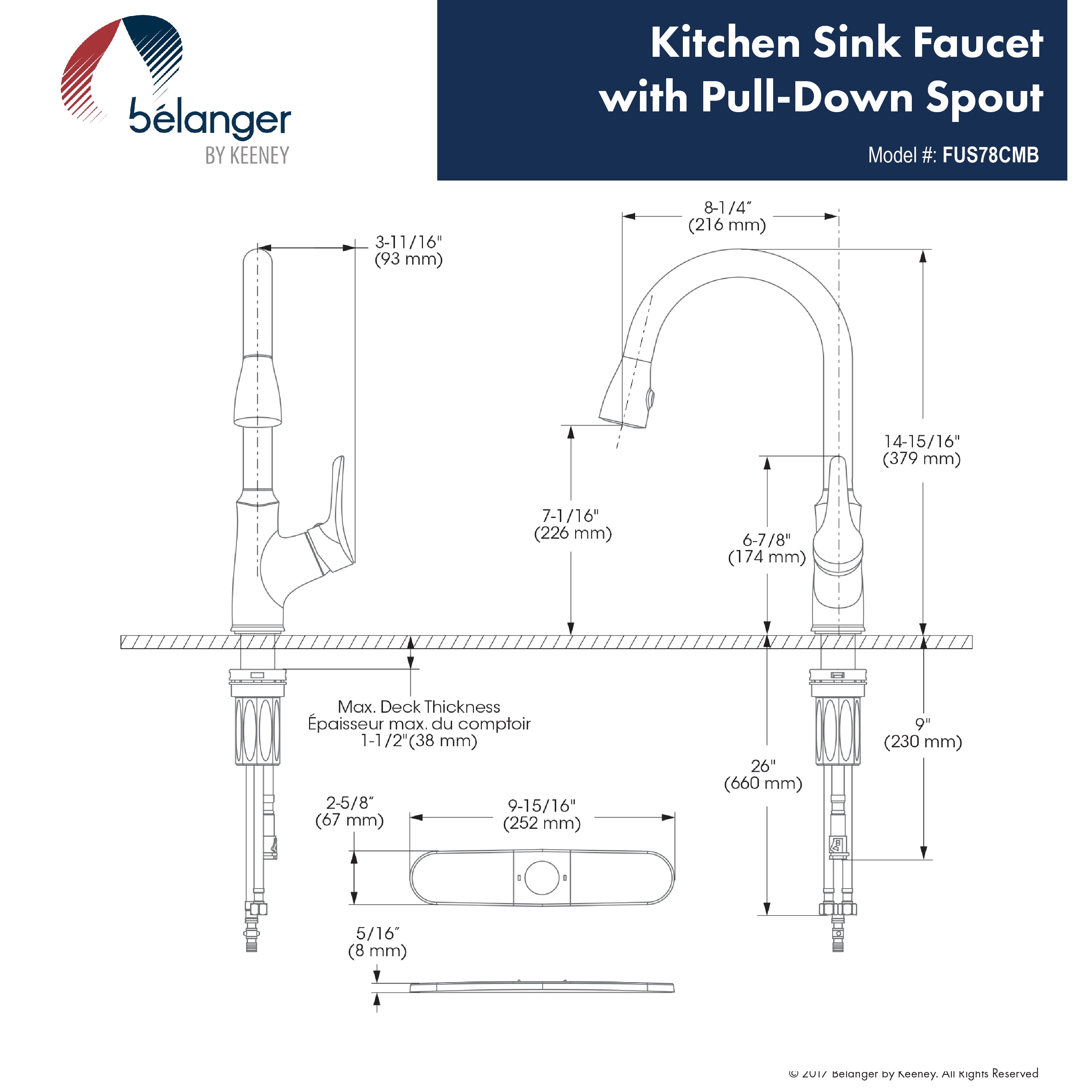 Belanger FUS78CMB Single Handle Pull-Down Kitchen Faucet, Matte Black