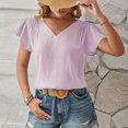 thumbnail image 6 of ClodeEU Women's Summer Ruffle Short Sleeve Shirt ,V Neck Casual Loose Chiffon Blouses Purple,Womens Plus XL, 6 of 7