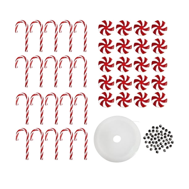 Adornos colgantes navideños con forma de bastón de caramelo, cuentas espaciadoras de 25 m de largo. 35mm Rojo Blanco