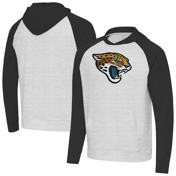 Men's Antigua Heather Gray/Black Jacksonville Jaguars Urgent Raglan Pullover Hoodie
