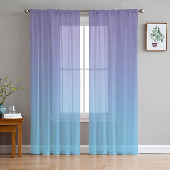 Ombre Blue Purple Sheer Curtains 84 Inch Length 2 Panels Set for Living Room/Bedroom, Colorful Painting Semi Curtain Sheers Drapes Rod Pocket Curtains Window Treatment Set 52''x84''x2