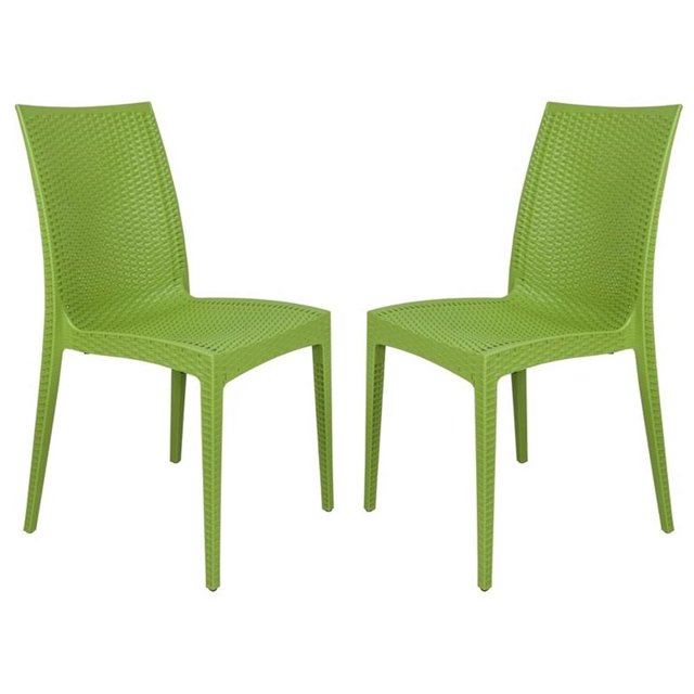 Bowery Hill Chaise de Salle à Manger Intérieure Extérieure en Tissage Moderne Verte, Ensemble de 2