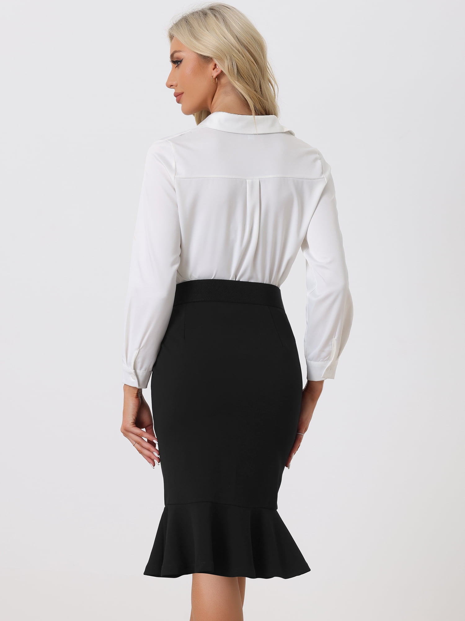 DARING DIVA Women's High Waisted Mermaid Ruffle Hem Pencil Skirts with Belt XS Black