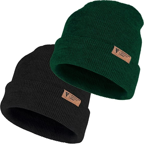 EINSKEY Knit Cuffed Lined Beanie, 2-Pack Skull Cap Beanie Stocking Hats For Men Women Fall Winter - Black Green