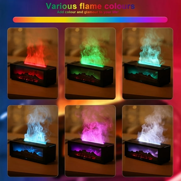 9.47oz USB Fireplace Flame Diffuser & Cool Mist Humidifier with Remote Timer 7-Color LED Lights for Home Aromatherapy