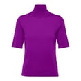 thumbnail image 4 of MIXUE Womens Summer Tops Knitted Solid Color Round Neck Short Sleeve Fashion Casual Elastic Slim Tight Formal Shirts For Women Tshirts Holiday Wear,Purple,S, 4 of 4