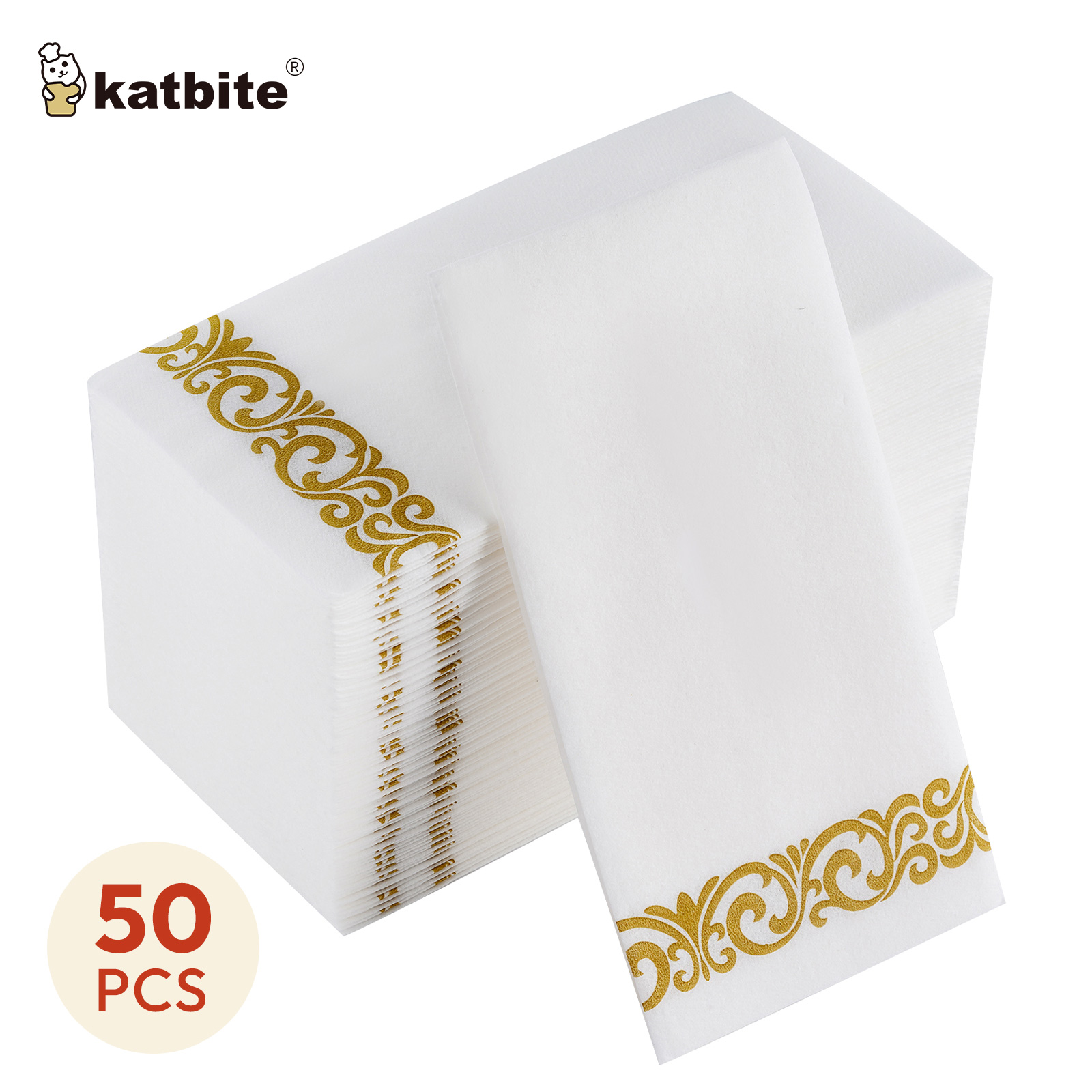 Katbite Gold Paper Napkins, 50 Count, 8.5 x 4 Inches Folded photo 1