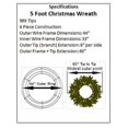 thumbnail image 3 of 5 Foot (60 inch) L.E.D. Christmas Wreath with Pre-lit Red Bow, 3 of 6