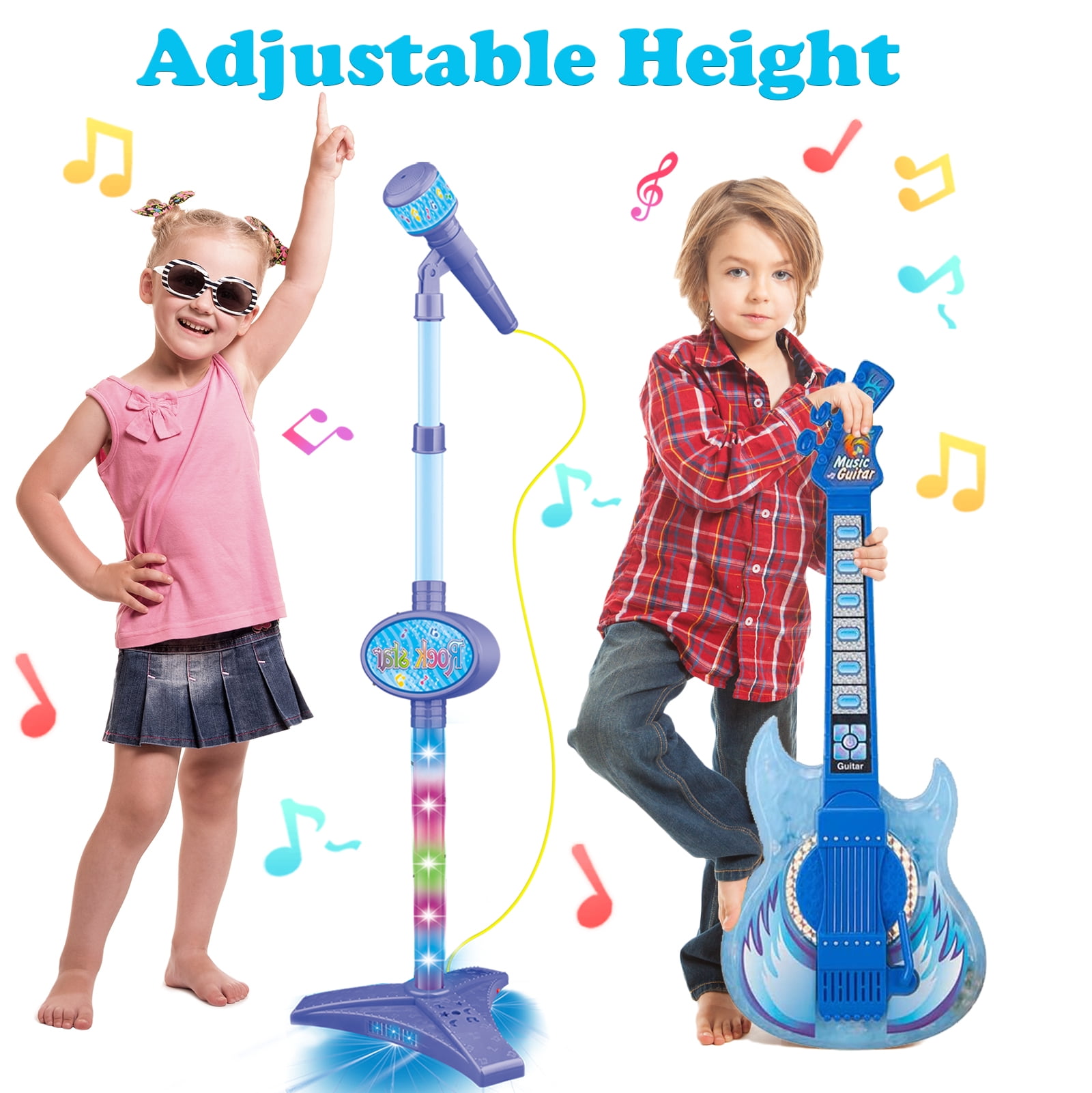 LINXUXIE Guitar for Kids, Guitar & Microphone Set for Toddler, Karaoke Toy Gift for Boys & Girls