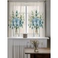 thumbnail image 4 of Teal Spring Floral Sheer Kitchen Tier Curtains 45 Inch length,Rod Pocket Half Curtains & Drapes,Watercolor Summer Flowers Vintage Light Filtering Cafe Bathroom Window Treatments 2 Pcs 27.5"W x 45"L, 4 of 7