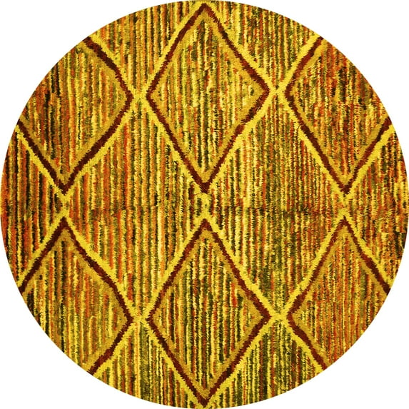 Ahgly Company Indoor Round Abstract Yellow Contemporary Area Rugs, 4' Round