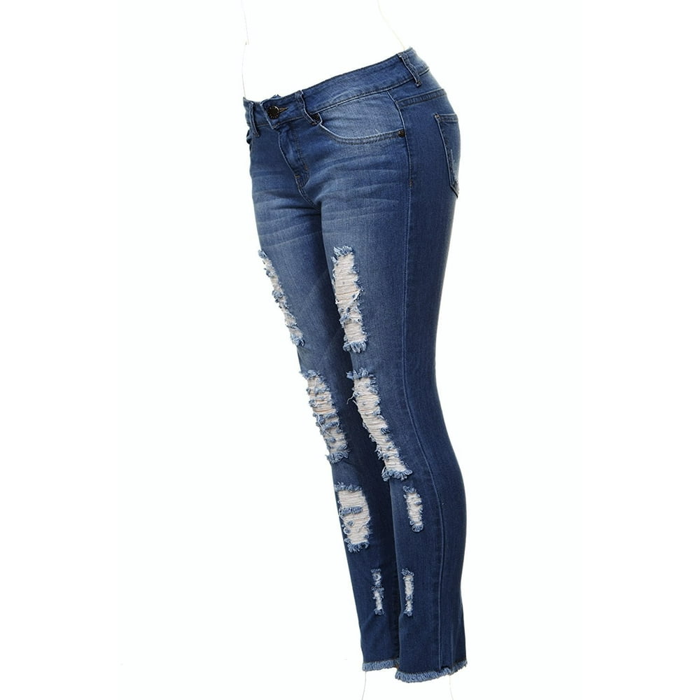 VIP Jeans - VIP Jeans for Women Cute Juniors Ripped Distressed juniors plus dark blue - Walmart