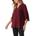 thumbnail image 4 of Blusa de malla con cuello en V y mangas 3/4 de INSPIRE CHIC para mujer, 4 of 4