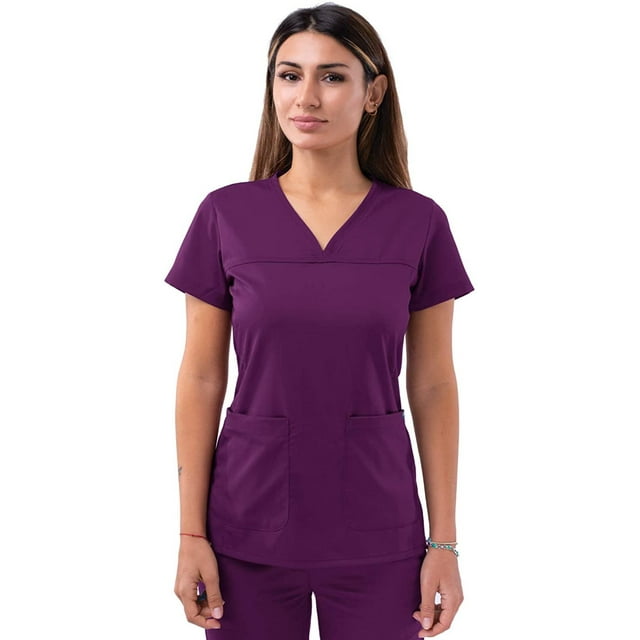 Adar Pro Sarraus pour Femmes - Haut de Sarrau à Encolure Cœur en V - P4210 - Aubergine - TTP