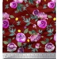 thumbnail image 1 of Soimoi Red Silk Fabric Leaves & Ranunculus Floral Print Fabric by the Yard 42 Inch Wide, 1 of 3