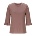 thumbnail image 5 of Otntypg Plus Size 3/4 Length Sleeve Womens Tops Summer Loose V-Neck Eyelet T-Shirts Dressy Casual Ruffle Sleeve Textured Tunic Blouses Rose Gold L, 5 of 9