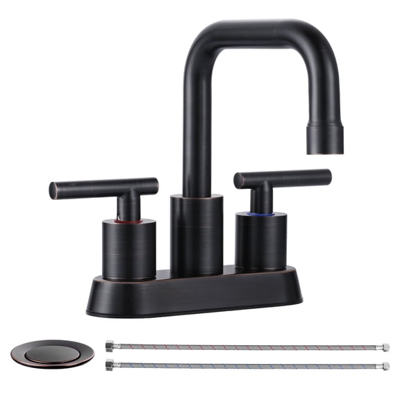 Wowow 4 in. Centerset Double Handle High Arc Bathroom Faucet with Drain Kit Included in Oil Rubbed Bronze