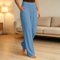 thumbnail image 5 of ABSUYY Womens High Waisted Wide Leg Pants Light Blue Elastic Waist Relaxed Fit Trousers with Pockets,Size S, 5 of 9