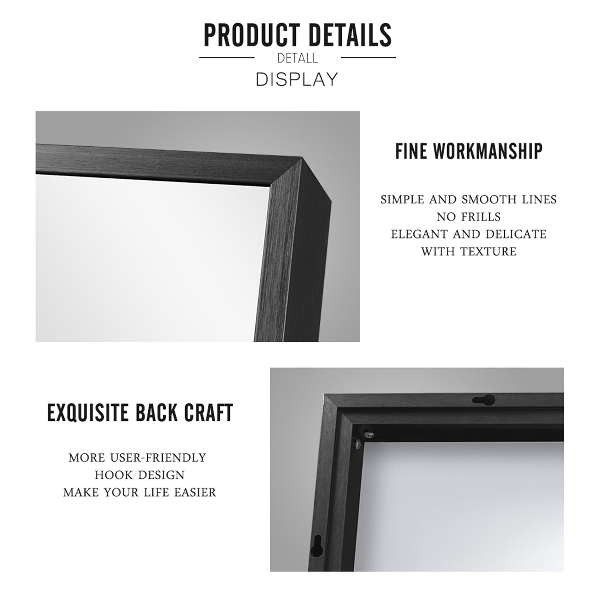 26 in x 38 in Black Modern Wall Mirror