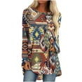thumbnail image 1 of Hauts pour Femmes Manches Longues Col Rond Ample Style Vintage Mode Imprimé Blouses Décontractées Respirantes pour le Travail Vacances Douces (X-Grand, Marron), 1 of 7