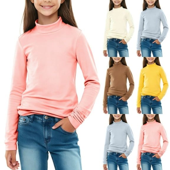 Girls Turtleneck Shirts Kids Long Sleeve Mock Neck Tops Soft Base Layer Undershirt Casual Loose T Shirt