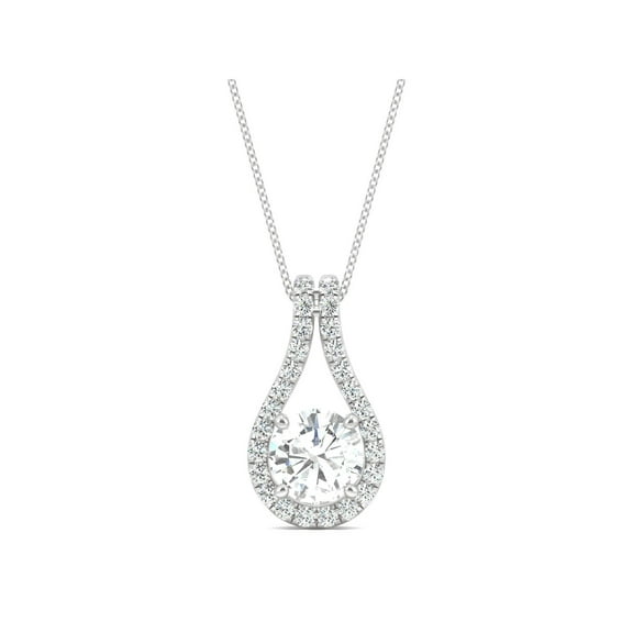 Charles & Colvard 14K White Gold Moissanite 7mm Round Pendant Necklace 1.61cttw DEW